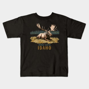 Chillin' Out In Idaho Moose Art Outdoor Souvenir Kids T-Shirt